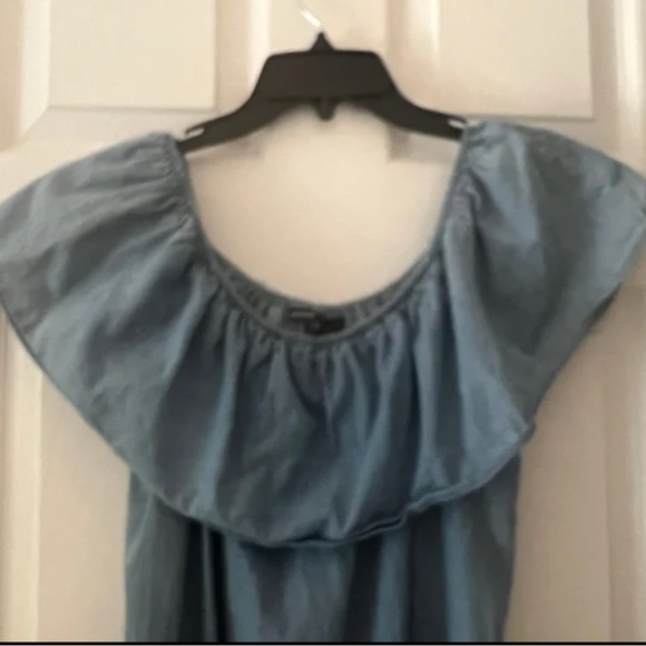 LOVE CULTURE OFF SHOULDER RUFFLE CHAMBRAY DRESS - Picture 5 of 7